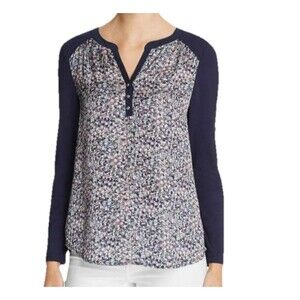 Finity Womens Abstract Henley Shirt, Blue Mixed Material Size 8